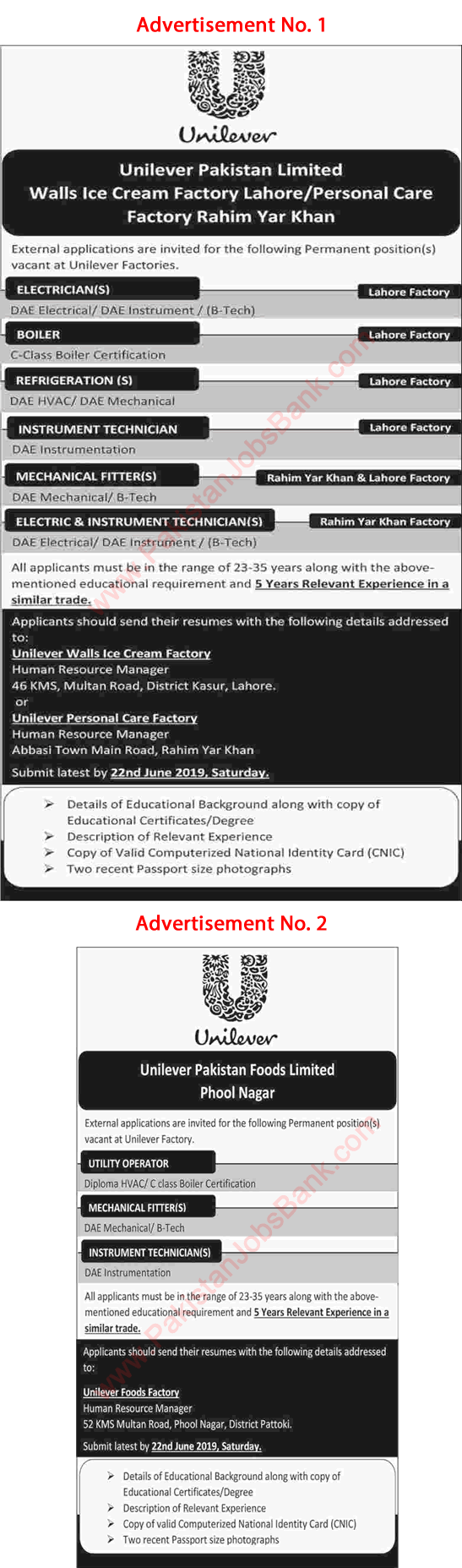 Unilever Pakistan Jobs 2019 June Electricians, Mechanical Fitters & Others Latest