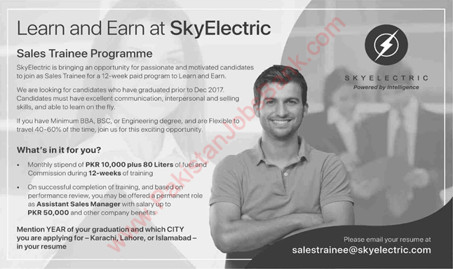 Sky Electric Pakistan Sales Trainee Program 2019 September Assistant Sales Managers Latest