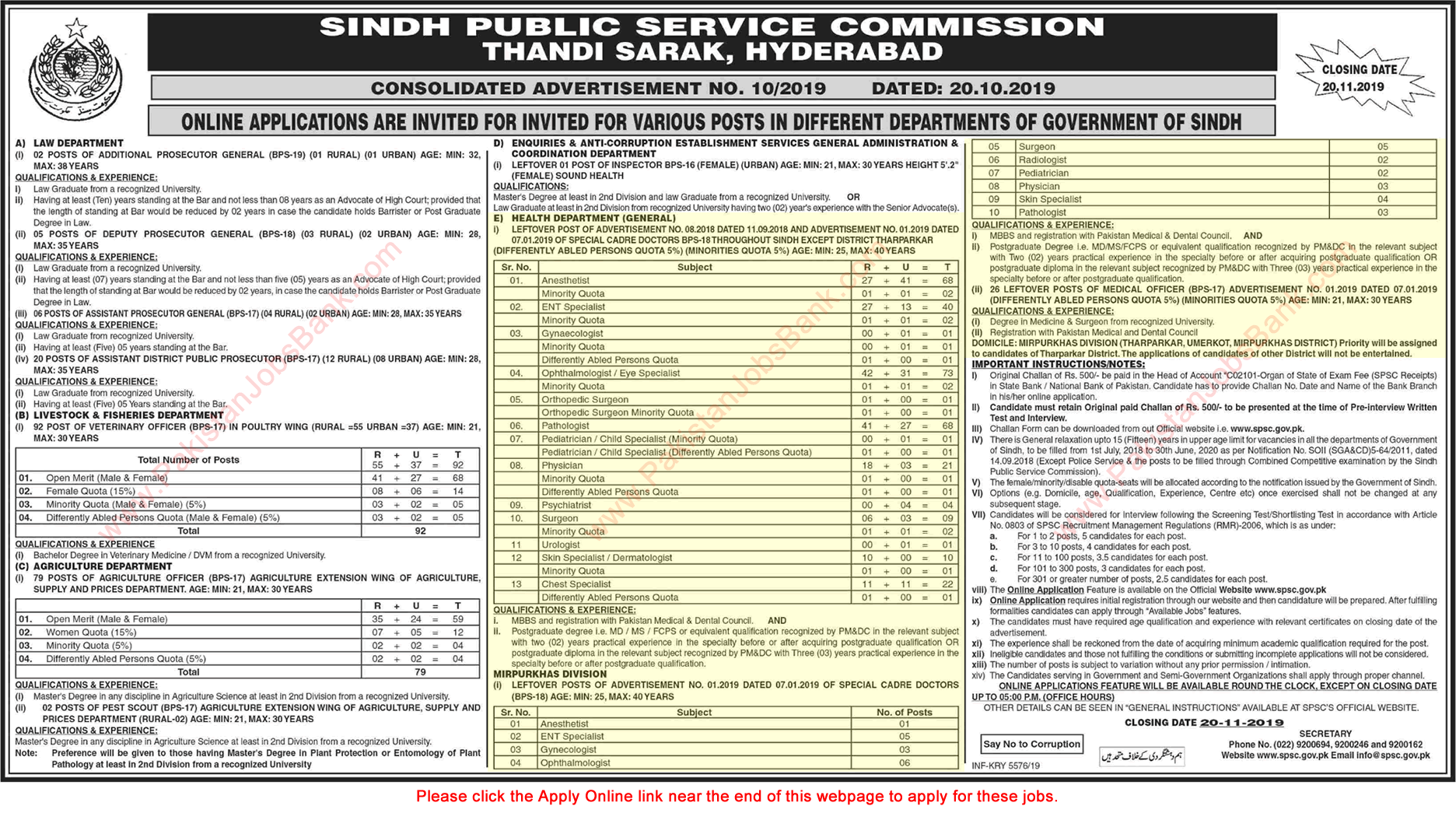 Health Department Sindh Jobs October 2019 Specialist Doctors & Medical Officers SPSC Apply Online Latest