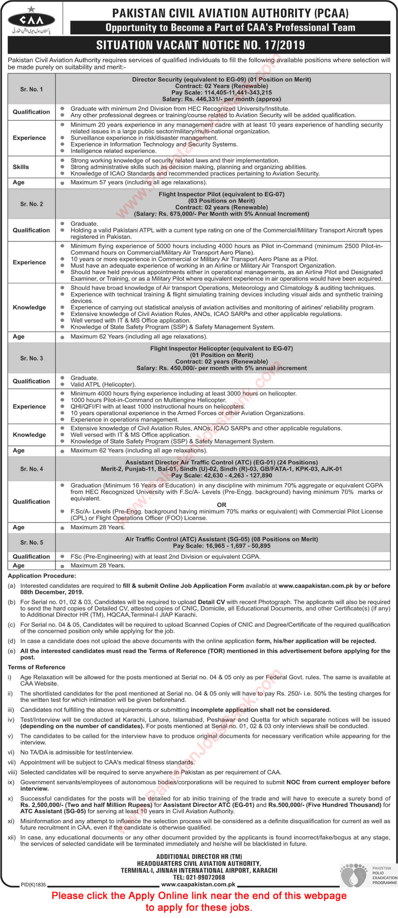 Civil Aviation Authority Jobs November 2019 CAA Apply Online Assistant Directors Air Traffic Control & Others Latest