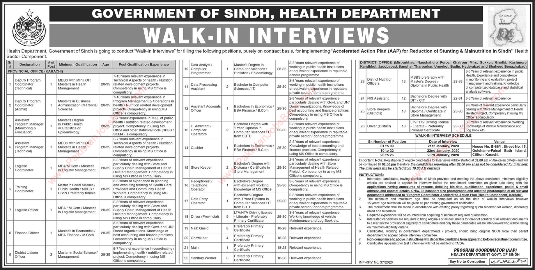 Health Department Sindh Jobs 2020 January Walk In Interview Drivers, Store Keepers & Others Latest