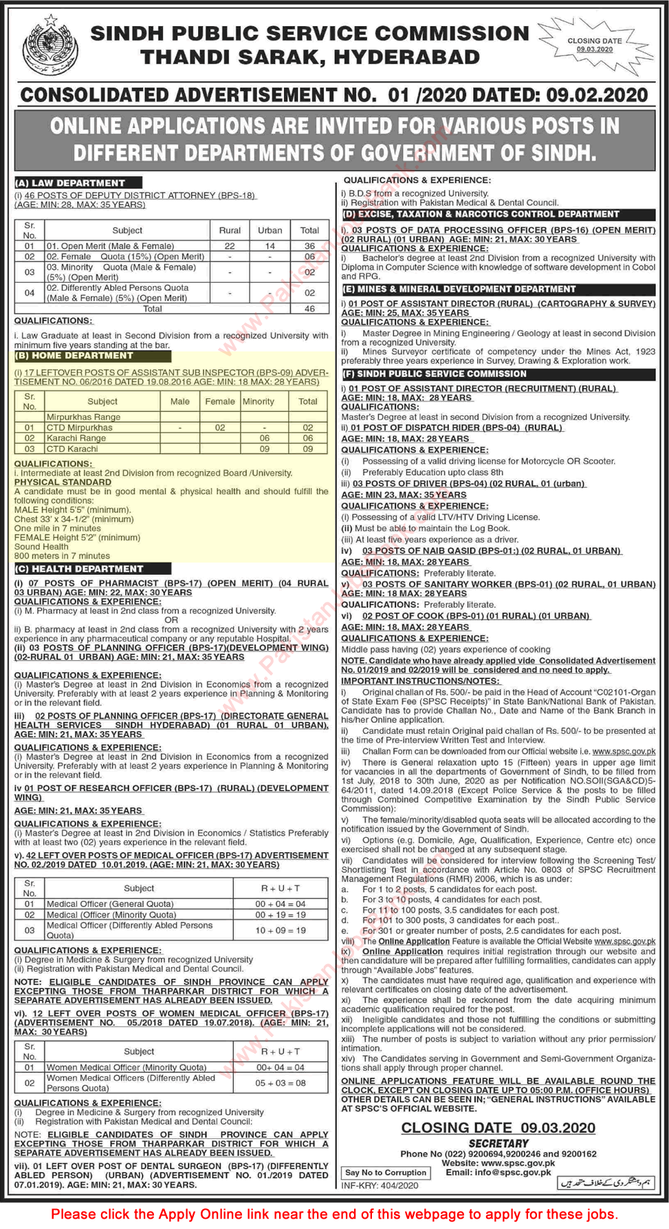 ASI Jobs in Home Department Sindh 2020 February Assistant Sub Inspectors SPSC Online Apply Latest