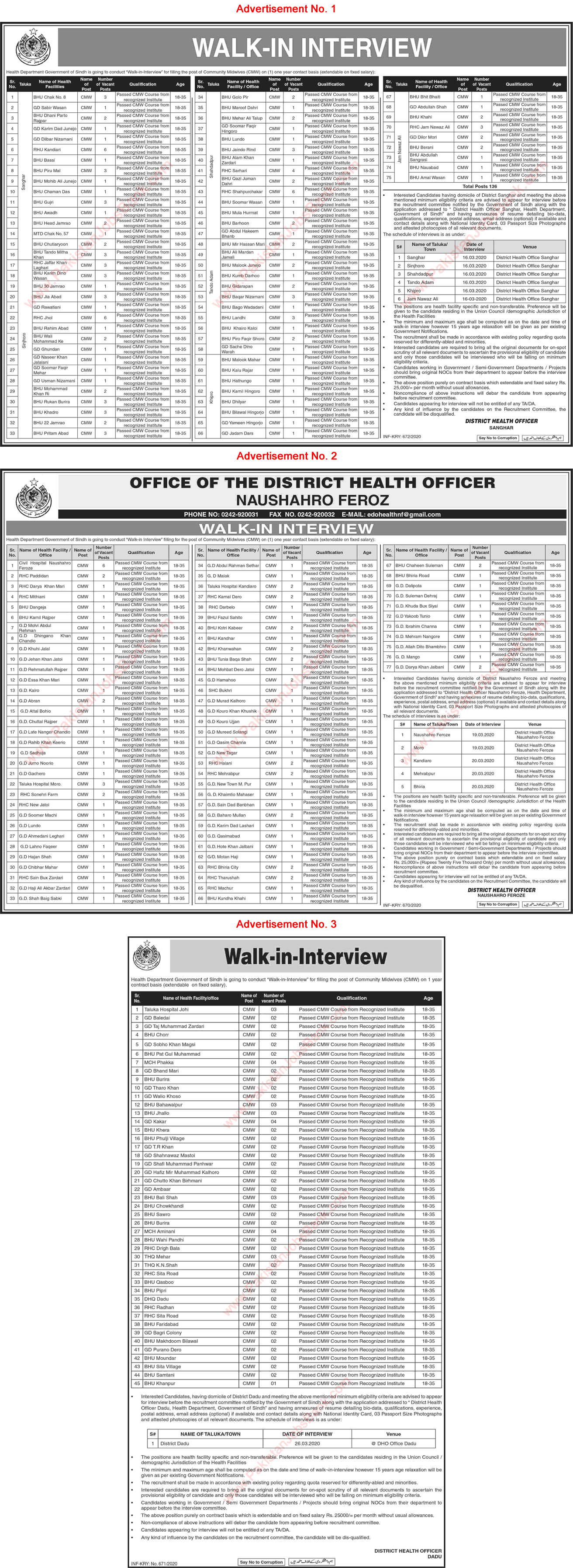 Community Midwife Jobs in Health Department Sindh March 2020 Walk in Interviews Latest