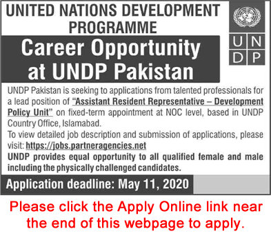 Assistant Resident Representative Jobs in UNDP Pakistan Islamabad 2020 May Apply Online Latest