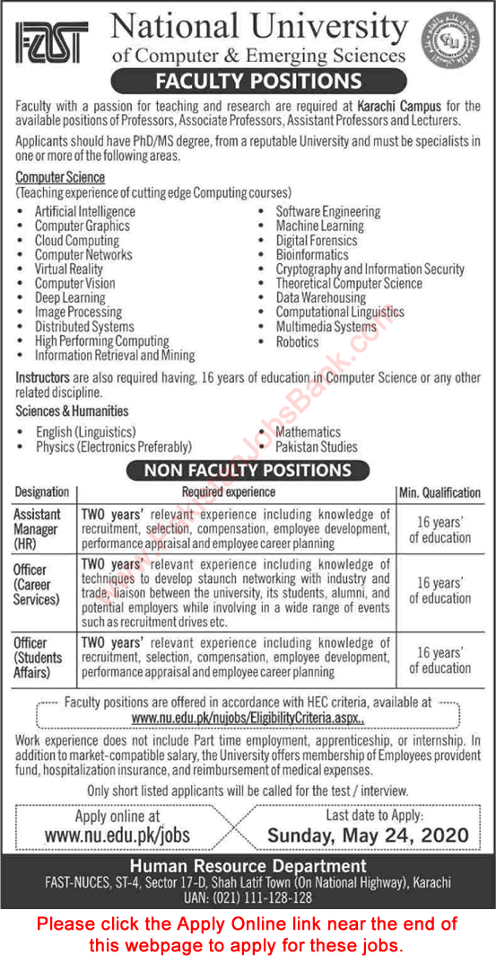 FAST National University Karachi Jobs May 2020 Apply Online Teaching Faculty & Others Latest
