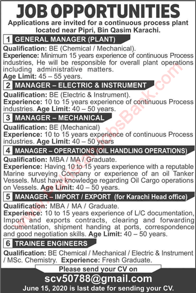 Trainee Engineers & Managers Jobs in Karachi June 2020 Latest