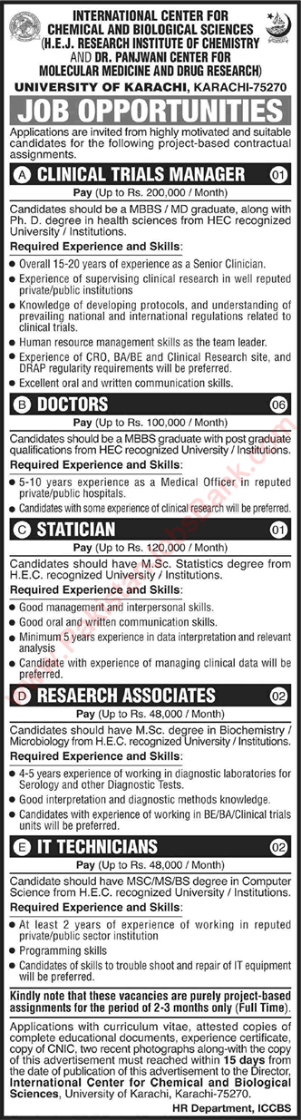 ICCBS University of Karachi Jobs June 2020 Doctors, Technicians & Others UOK Latest