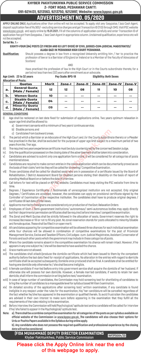 Civil Judge Jobs in Peshawar High Court December 2020 / 2021 KPPSC Apply Online Latest