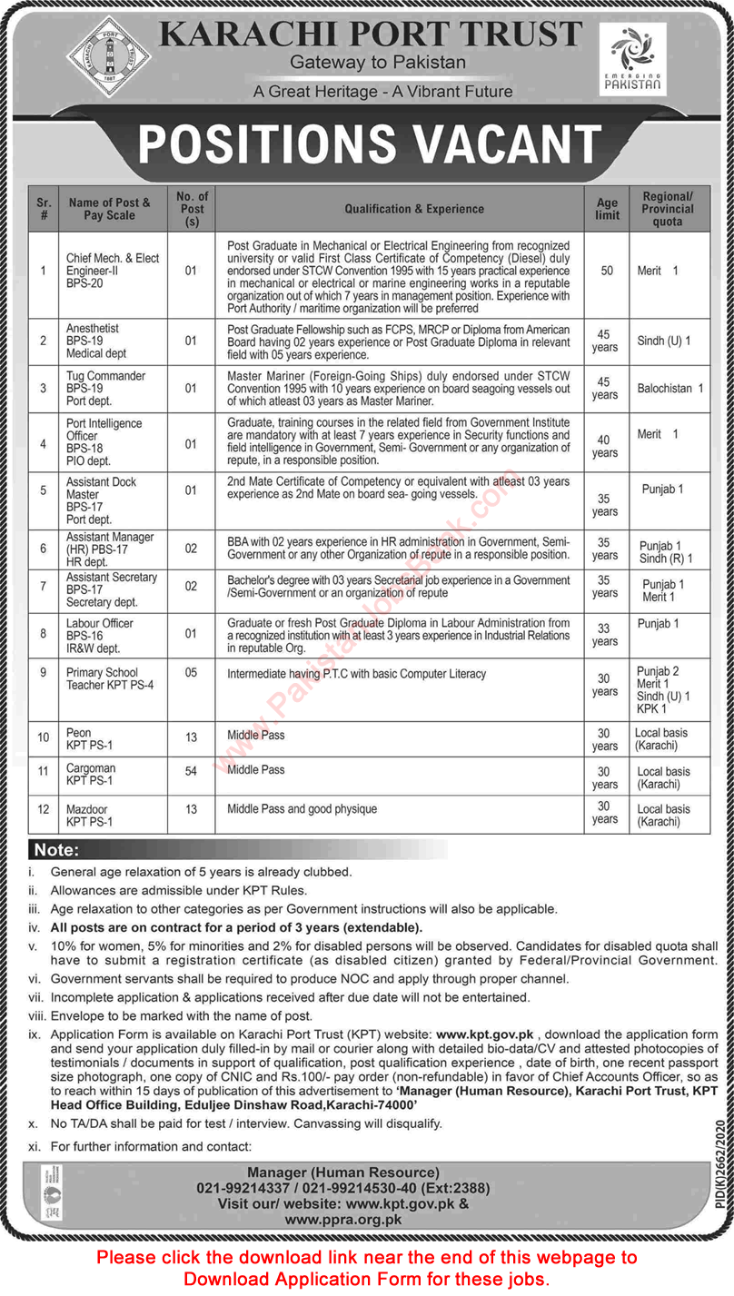 Karachi Port Trust Jobs April 2021 KPT Application Form Cargo Man & Others Latest