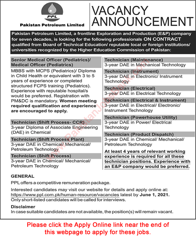 Pakistan Petroleum Limited Jobs 2021 May PPL Apply Online Technicians & Medical Officers Latest