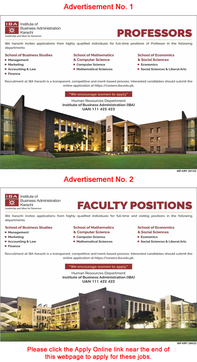 Teaching Faculty Jobs in IBA Karachi 2022 Apply Online Institute of Business Administration Latest