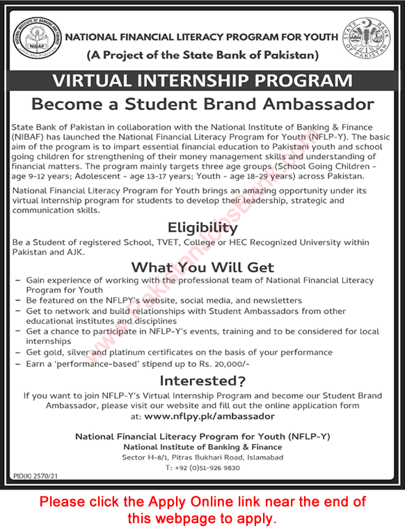 National Institute of Banking and Finance Virtual Internship Program 2022 March Apply Online NFLP-Y SBP Latest