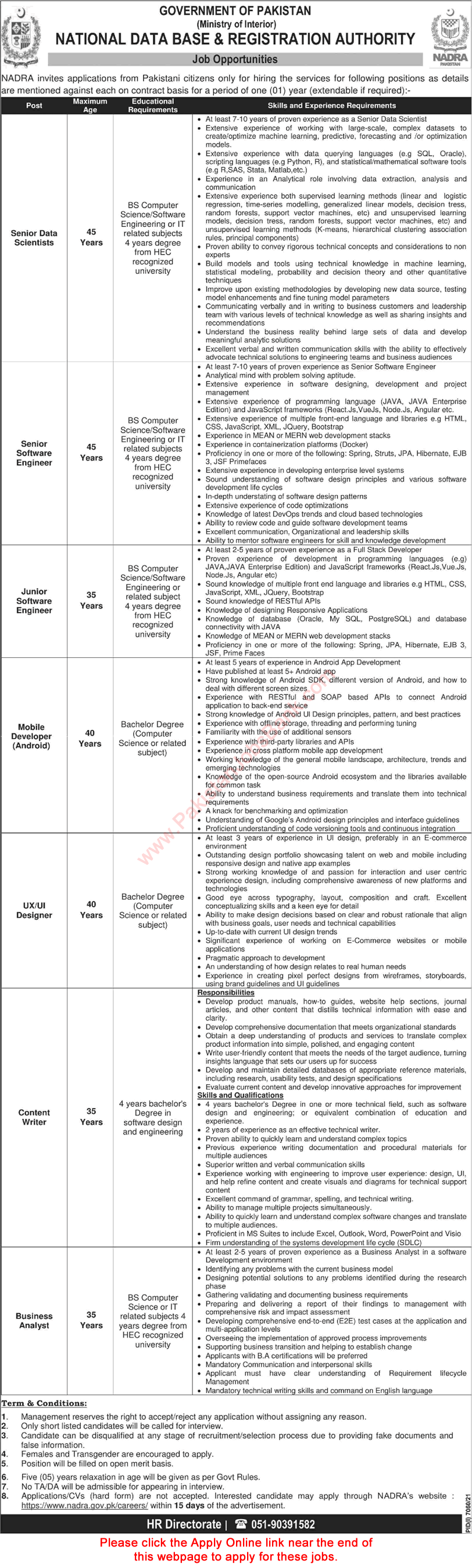 NADRA Jobs April 2022 Apply Online Software Engineers & Others National Database & Registration Authority Latest