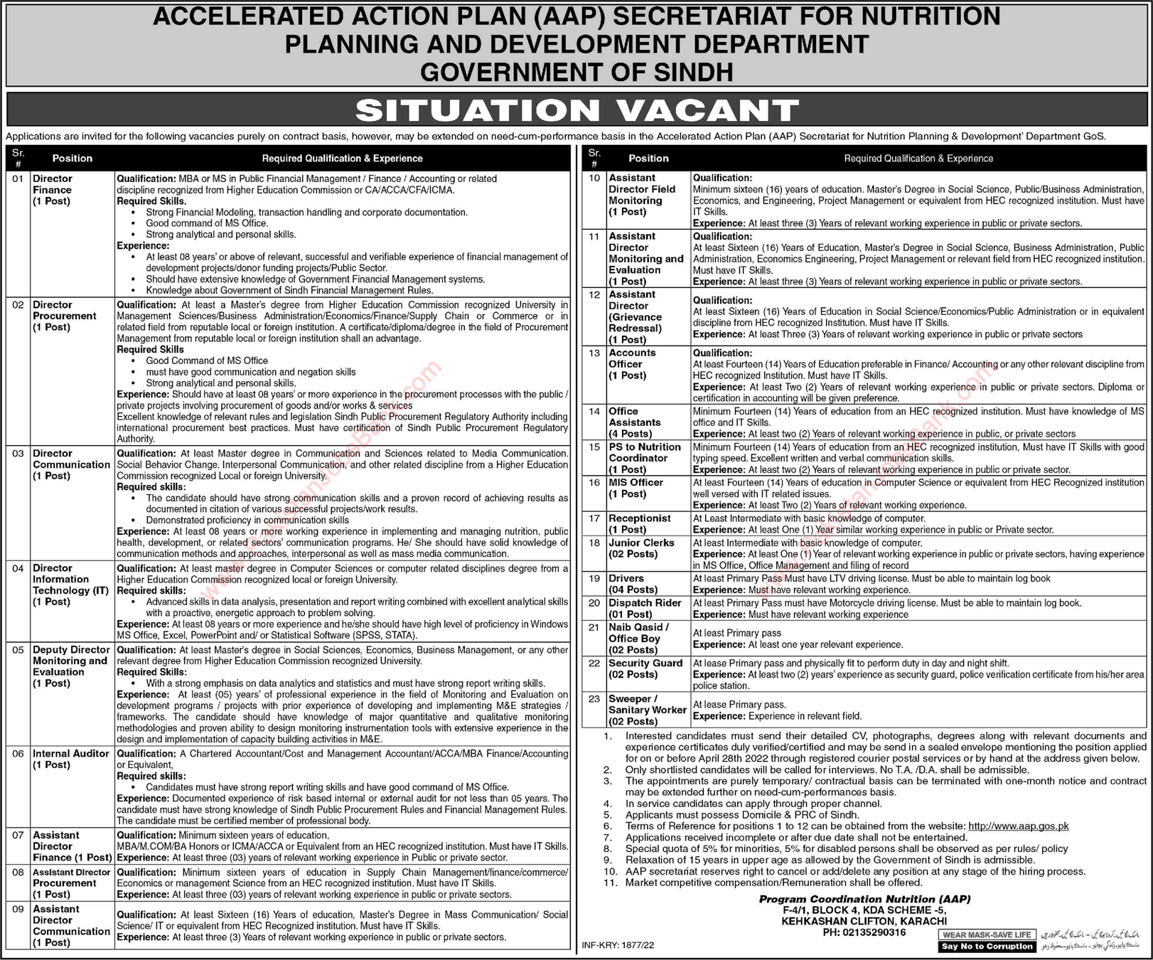 Planning and Development Department Sindh Jobs April 2022 Accelerated Action Plan AAP Latest