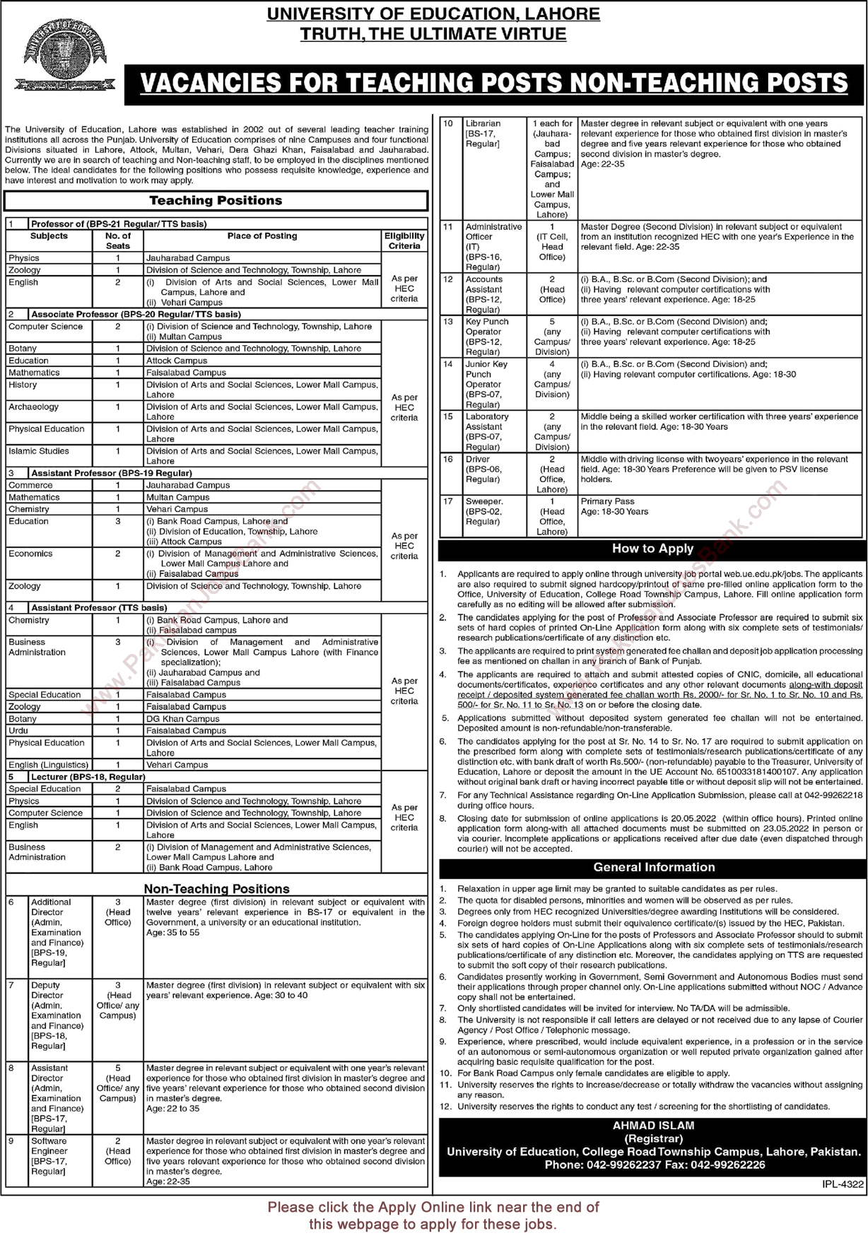 University of Education Jobs 2022 April UOE Apply Online Teaching Faculty & Others Latest