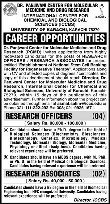 Research Officer / Associate Jobs in ICCBS University of Karachi 2022 May Latest