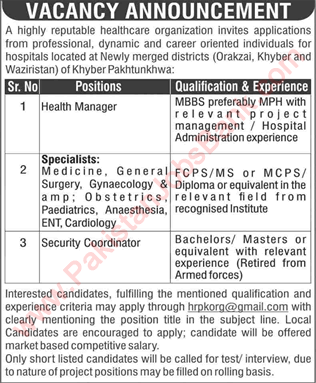 Health Department KPK Jobs May 2022 Specialist Doctors & Others Healthcare Organization Latest