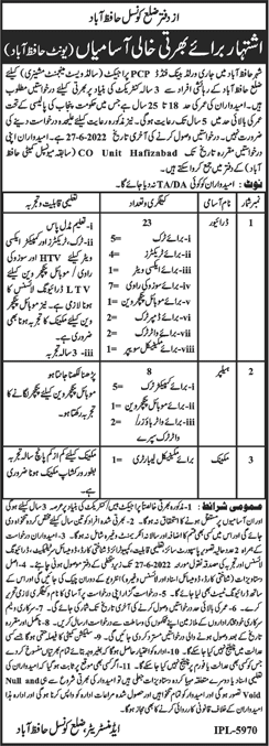 District Council Hafizabad Jobs 2022 June Drivers & Others Latest
