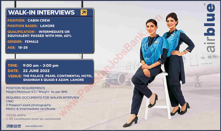 Airhostess Jobs in Air Blue June 2022 Walk in Interview Female Cabin Crew Latest