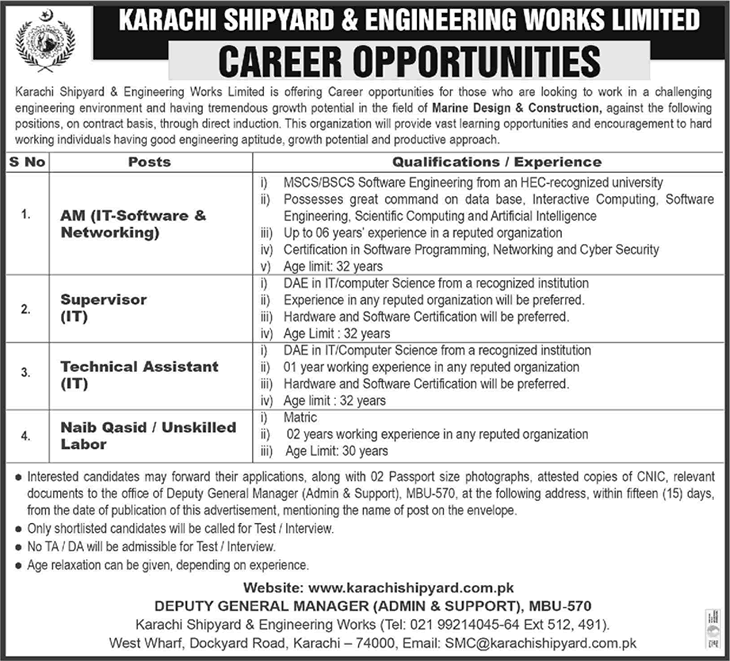 Karachi Shipyard and Engineering Works Jobs July 2022 KSEW Online Apply Latest