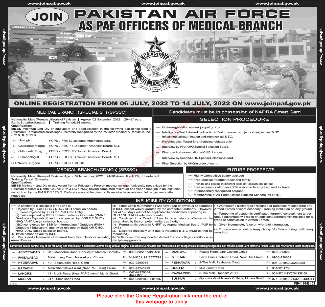 Join Pakistan Air Force as PAF Officer July 2022 in Medical Branch Online Registration SPSSC Latest Advertisement