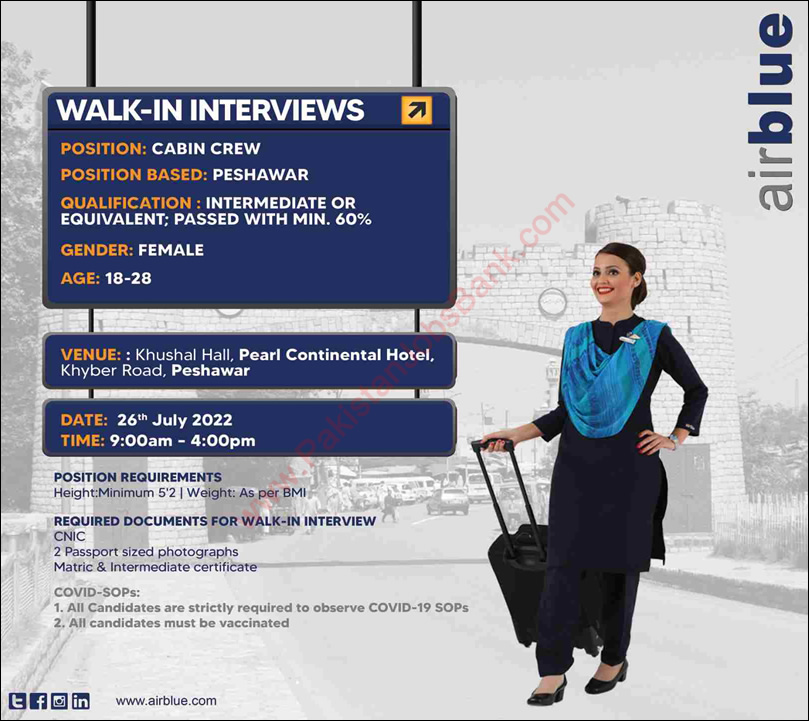 Airhostess Jobs in Air Blue July 2022 Walk in Interview Female Cabin Crew Latest