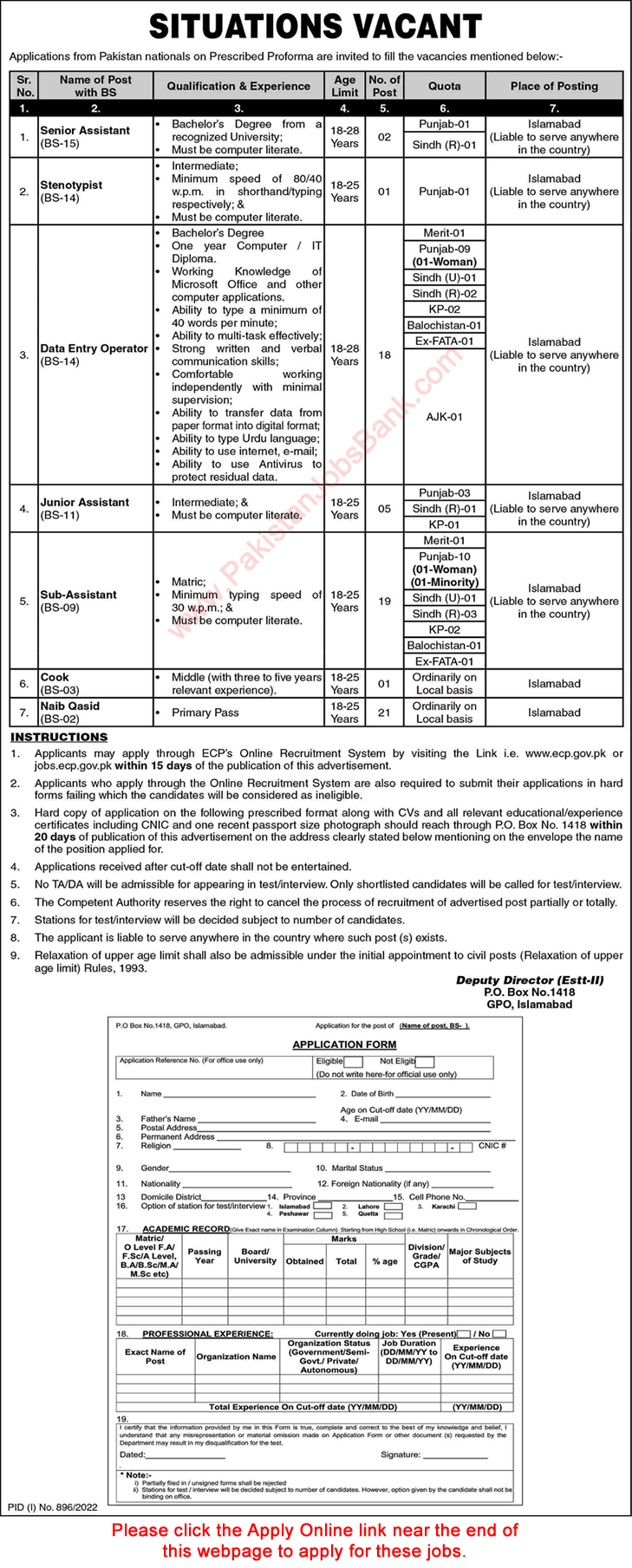 Election Commission of Pakistan Islamabad Jobs 2022 August ECP Apply Online Sub Assistants, Naib Qasid & Others Latest