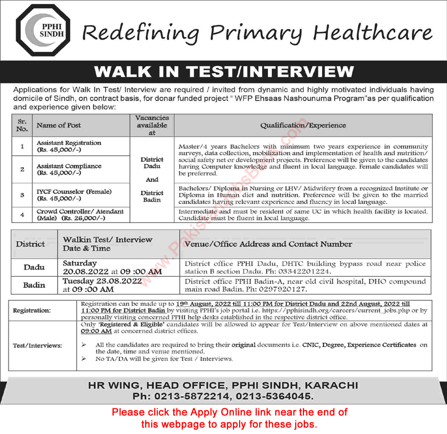 PPHI Sindh Jobs August 2022 Online Apply Walk in Interview People's Primary Healthcare Initiative Latest