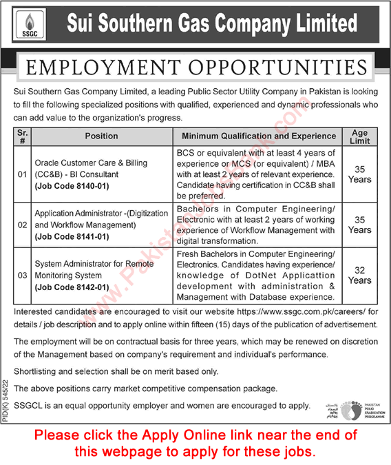SSGC Jobs September 2022 Apply Online Sui Southern Gas Company Limited Latest