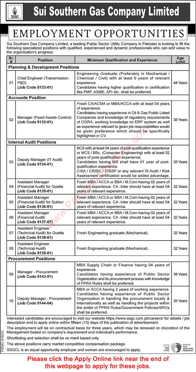 SSGC Jobs September 2022 Apply Online Assistant Managers / Engineers & Others Latest