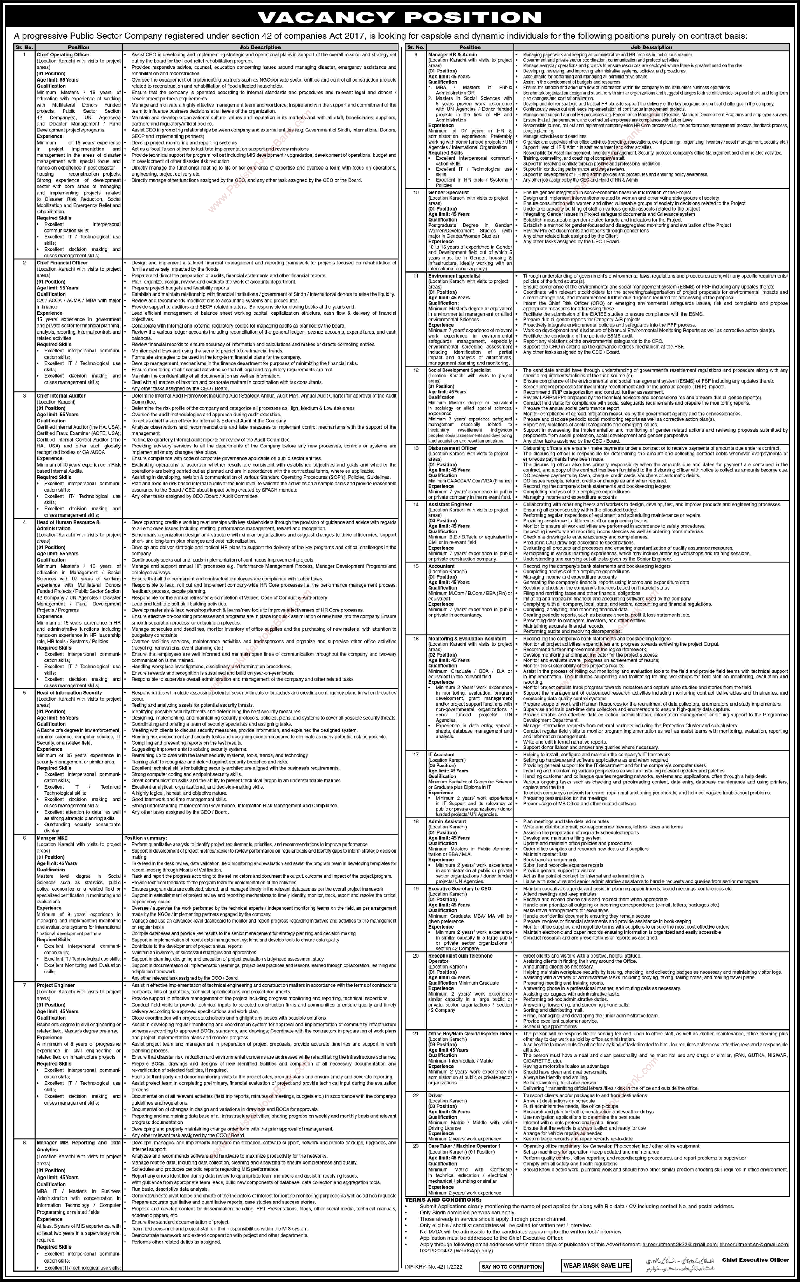 Public Sector Company Karachi Jobs November 2022 Assistants, Engineers & Others Latest