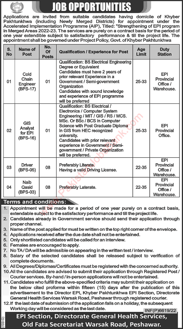 Directorate General Health Services KPK Jobs November 2022 Drivers, Naib Qasid & Others Latest