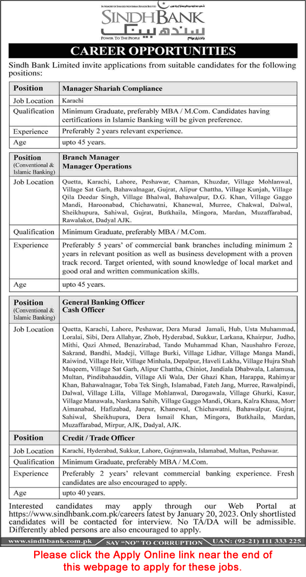 Sindh Bank Jobs 2023 Apply Online Cash Officers, General Banking Officers & Others Latest