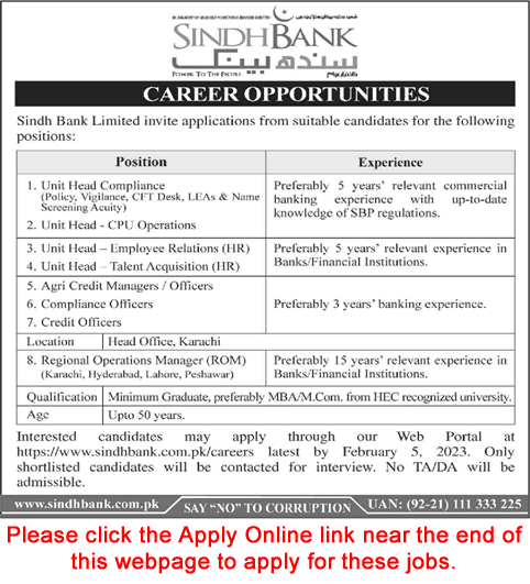 Sindh Bank Jobs 2023 Apply Online Regional Operations Managers, Credit Officers & Others Latest