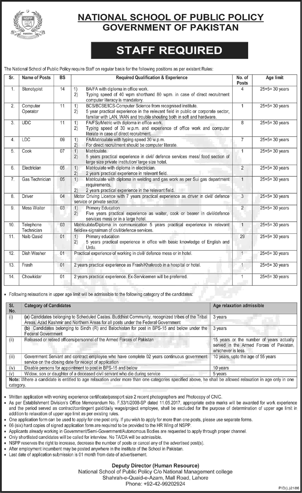 National School of Public Policy Lahore Jobs 2023 NSPP Naib Qasid, Clerks & Others Latest
