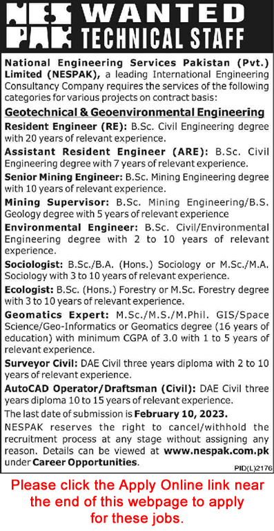 NESPAK Jobs 2023 Apply Online Civil Engineers & Others National Engineering Services Pakistan Latest