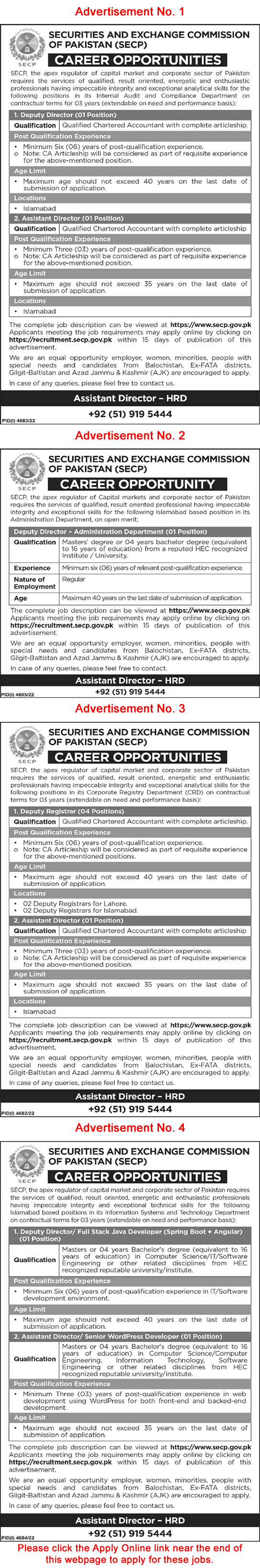 SECP Jobs 2023 Apply Online Assistant Directors & Others Securities and Exchange Commission of Pakistan Latest