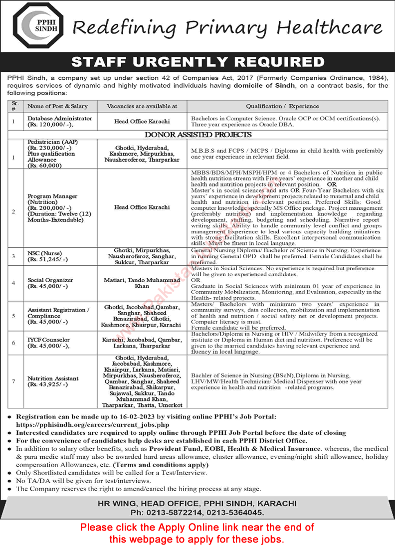 PPHI Sindh Jobs February 2023 Apply Online People's Primary Healthcare Initiative Latest