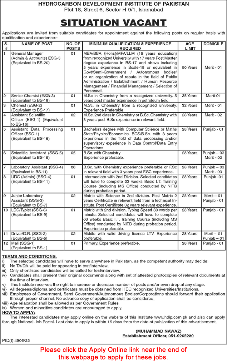 Hydrocarbon Development Institute of Pakistan Jobs 2023 February HDIP Apply Online Lab Assistants & Others Latest