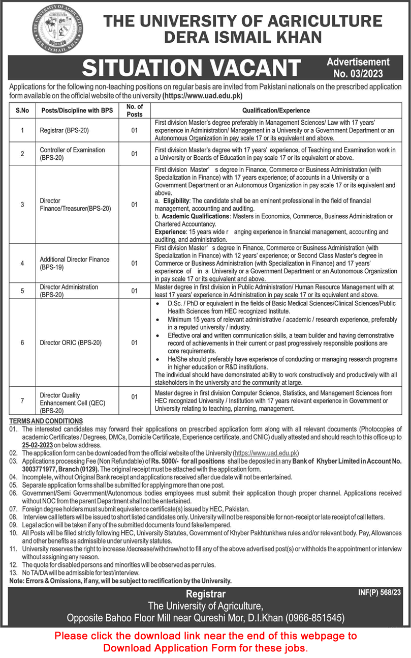 University of Agriculture Dera Ismail Khan Jobs February 2023 Application Form Latest