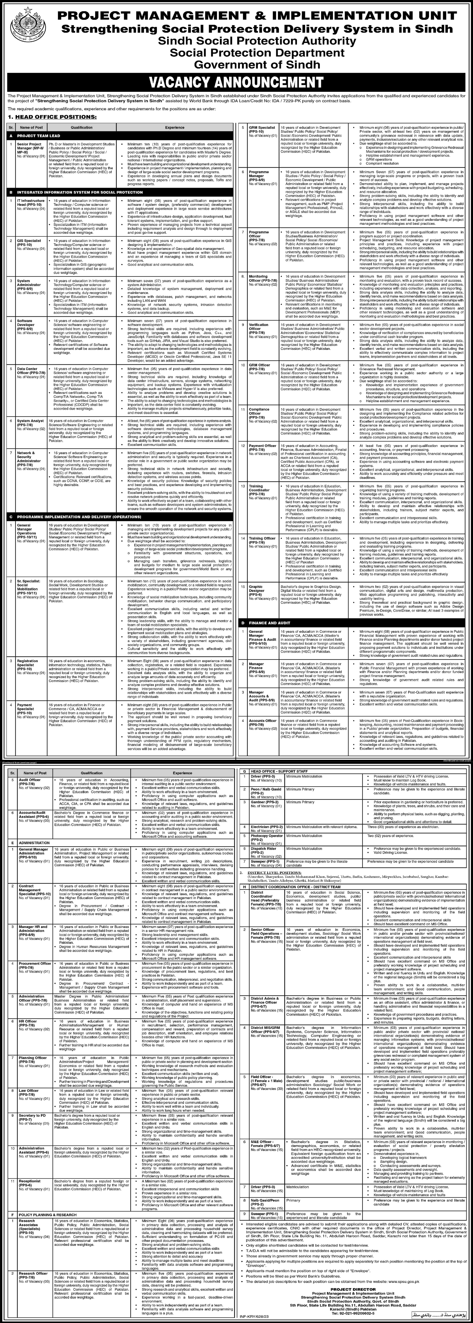 Sindh Social Protection Authority Jobs 2023 February Field Officers, Drivers & Others Latest
