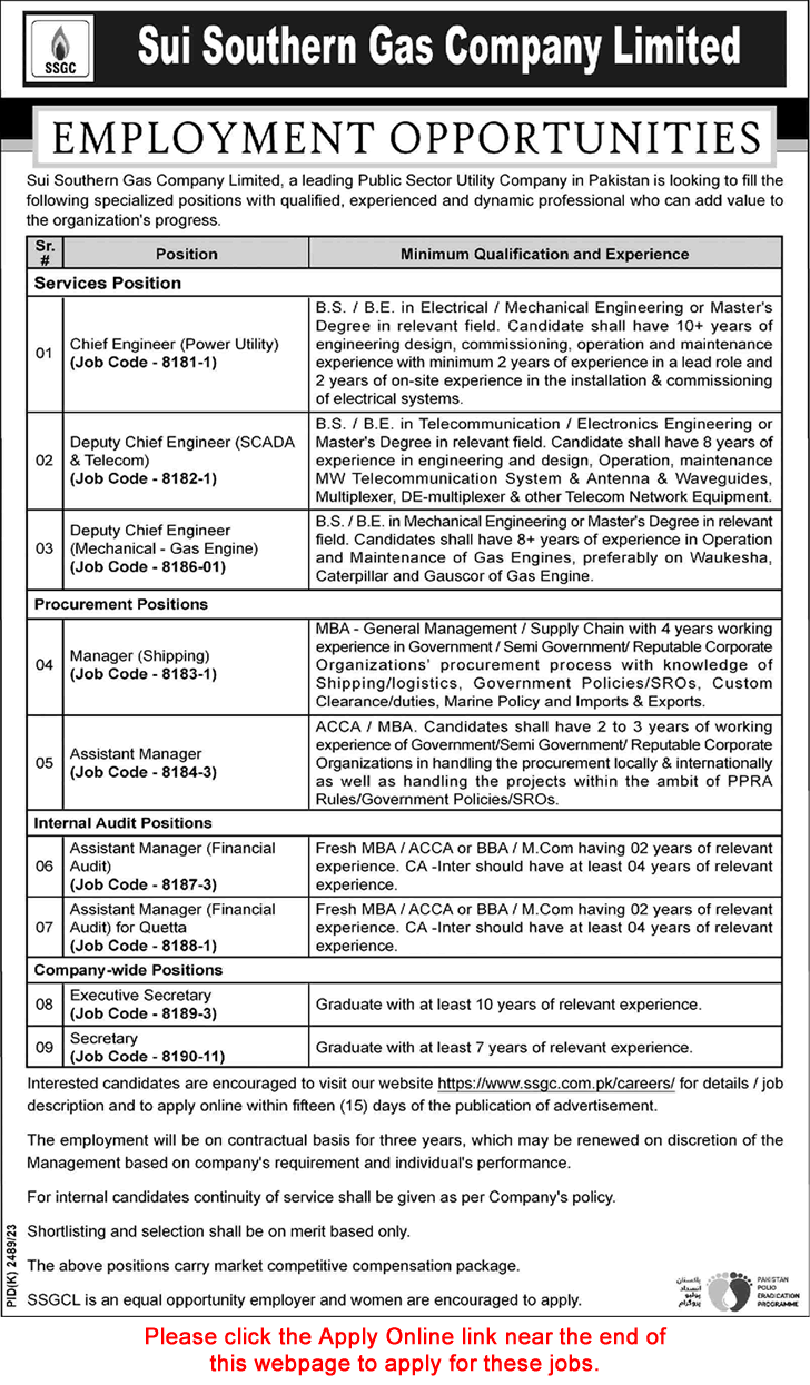 SSGC Jobs 2023 February / March Online Apply Assistant Managers & Others Latest