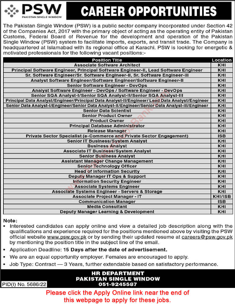 Pakistan Single Window Jobs March 2023 PSW Online Apply Software Engineers & Others Latest