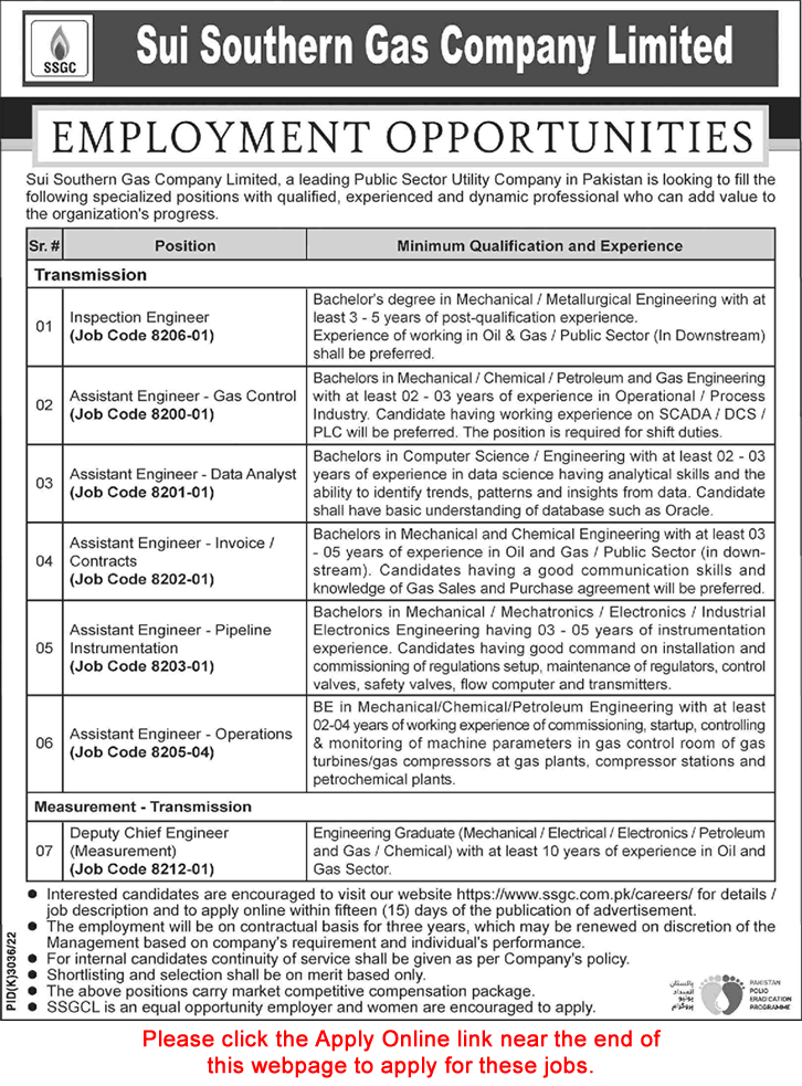 SSGC Jobs April 2023 Apply Online Assistant Engineers & Others Latest