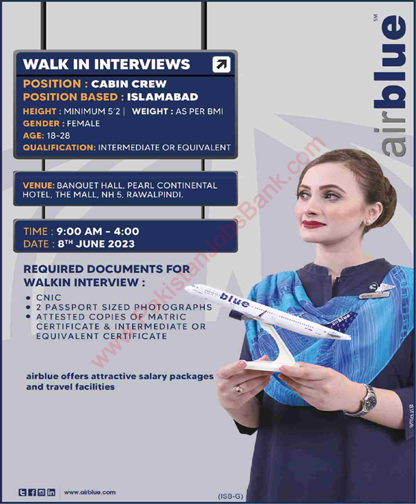 Airhostess Jobs in Air Blue June 2023 Walk in Interviews Female Cabin Crew Latest