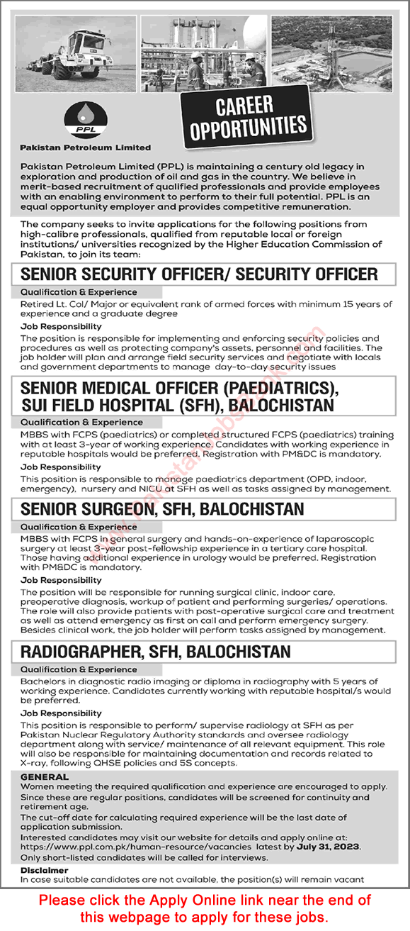 Pakistan Petroleum Limited Jobs July 2023 Apply Online Security Officers & Others PPL SFH Latest