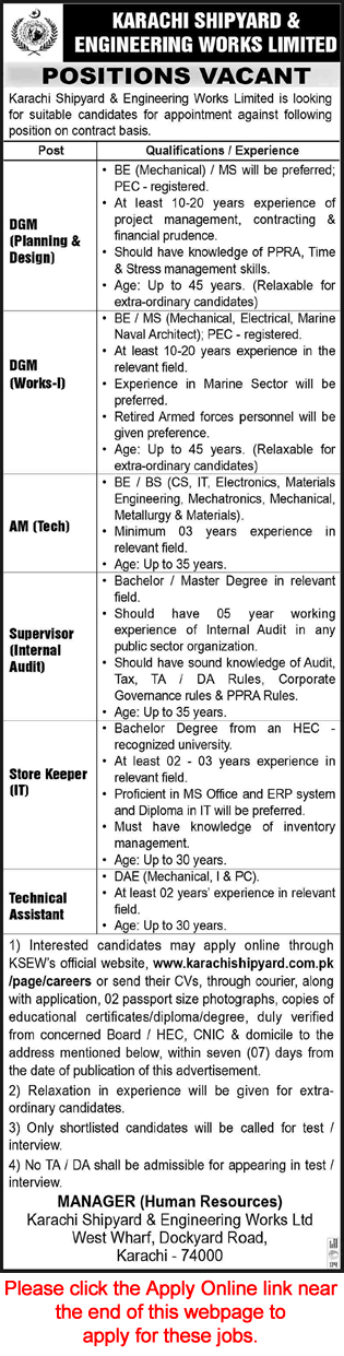 Karachi Shipyard and Engineering Works Jobs August 2023 Apply Online Technical Assistant, Store Keeper & Others Latest