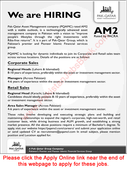 Pak Qatar Asset Management Company Jobs 2023 October Apply Online Sales Managers & Regional Heads Latest