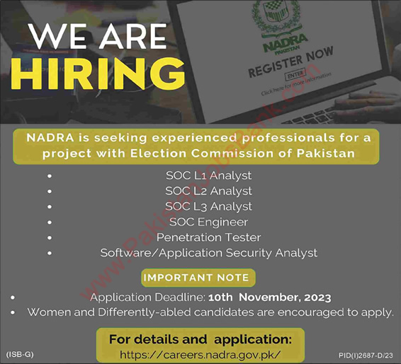 NADRA Jobs November 2023 Apply Online SOC Analysts & Others Latest