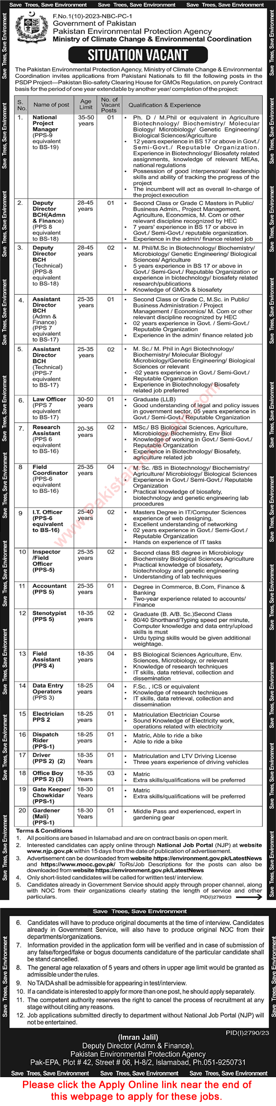 Ministry of Climate Change Islamabad Jobs November 2023 Apply Online Assistant Directors & Others Latest